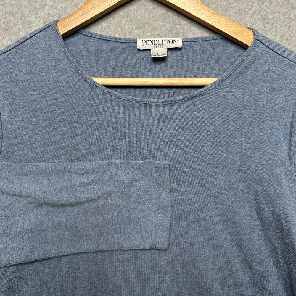 Pendleton Petite Blue 100% Cotton Long Sleeve Crew Neck Top Medium PB067-64954‎